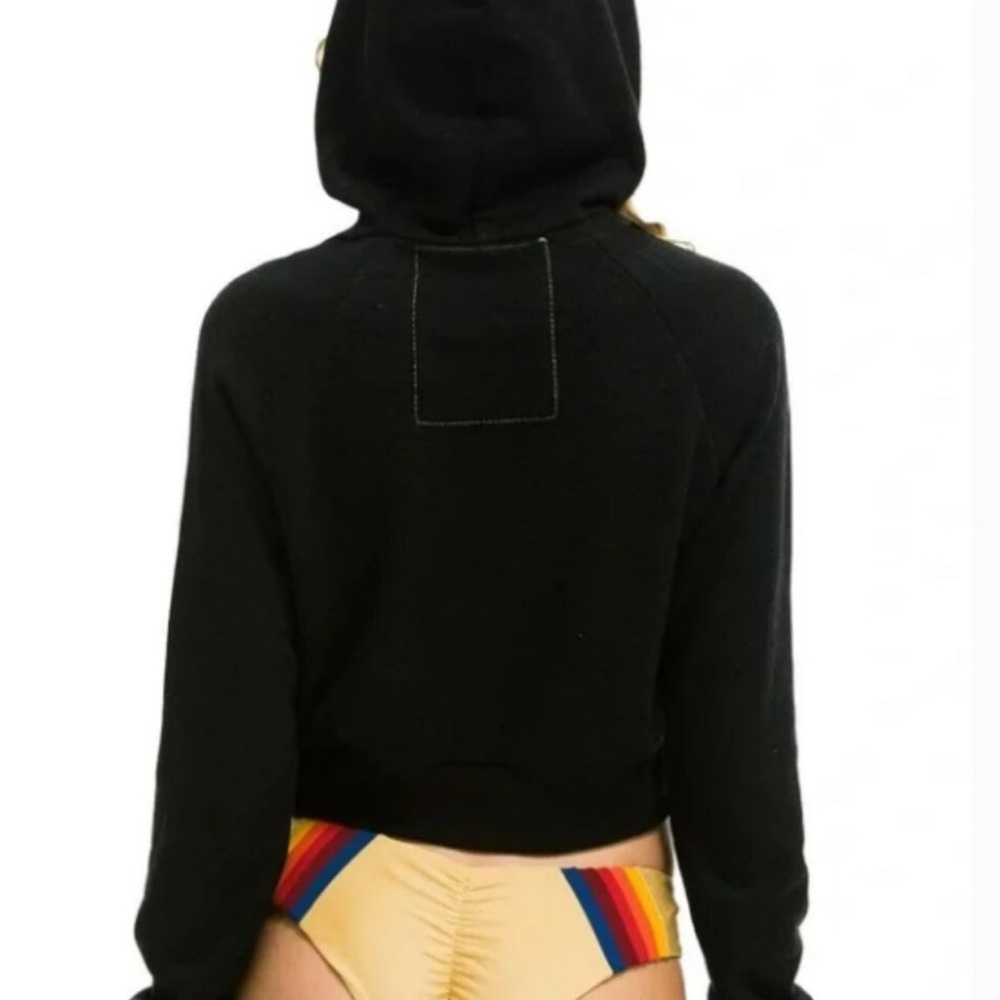 Crop Aviator Nation Black Hoodie with Yellow Smiley - Picture 2 of 6